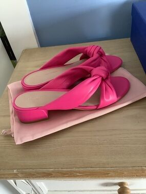 New Stuart Weitzman Hot Pink Knot Slide Nappa Leather Sandals